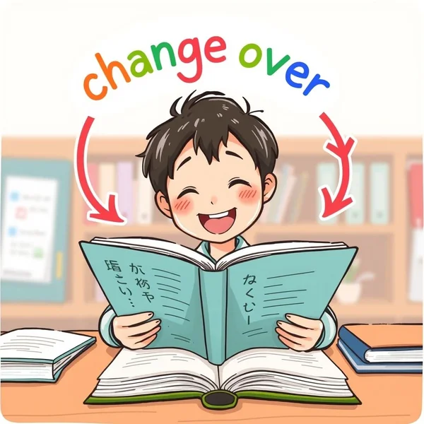 Illustration for the phrasal verb change over