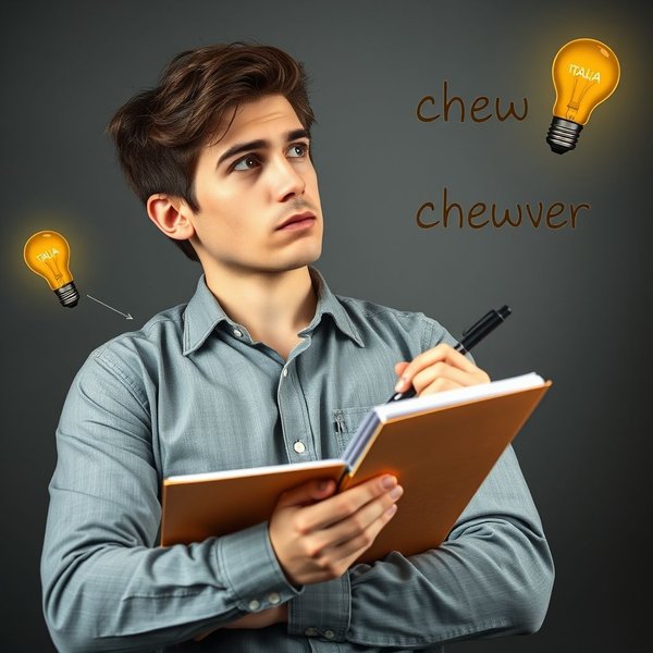 Persona che pensa per illustrare il verbo frasale chew over