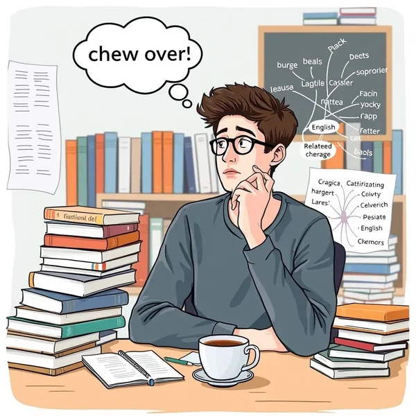 Person denkt nach, um das Phrasal Verb chew over zu veranschaulichen