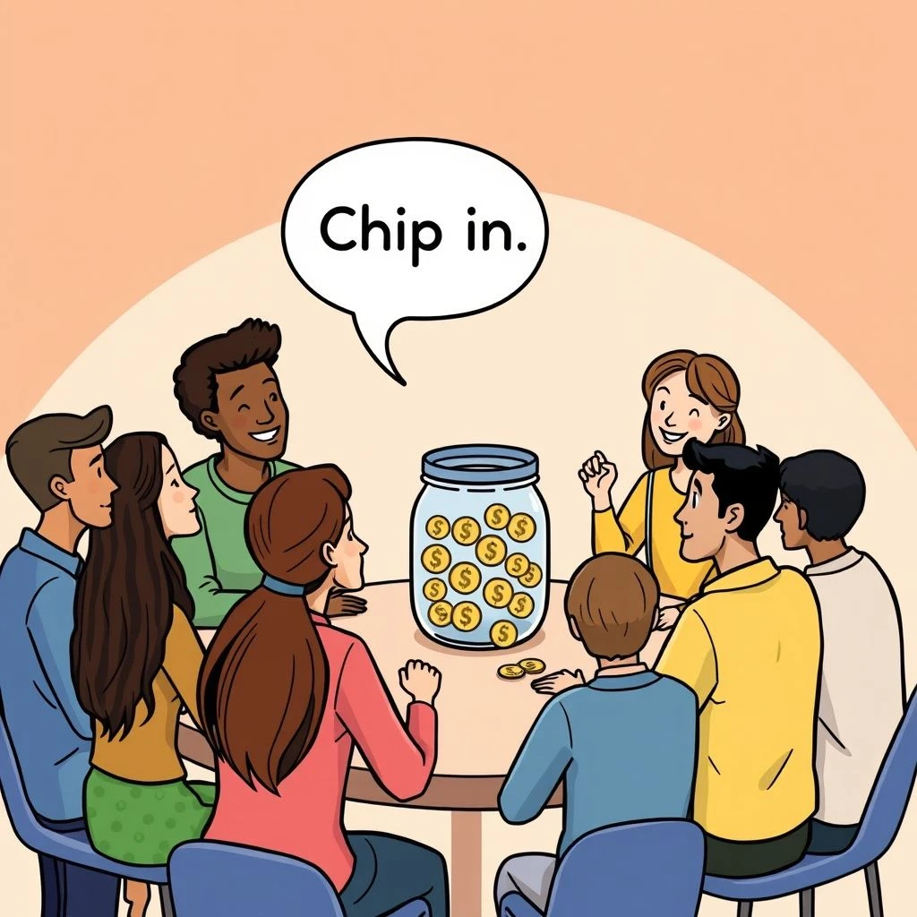 Понимание фразового глагола Chip in: значения, употребление и примеры