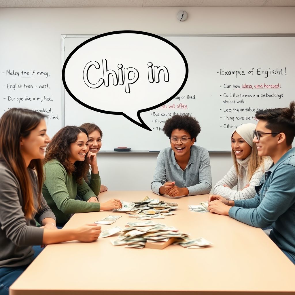 فهم الفعل المركب Chip in: المعاني، الاستخدام، والأمثلة في الإنجليزية