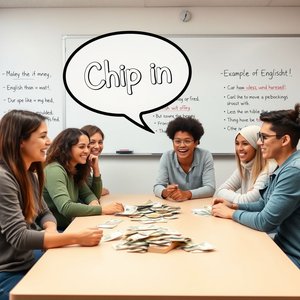 فهم الفعل المركب Chip in: المعاني، الاستخدام، والأمثلة في الإنجليزية