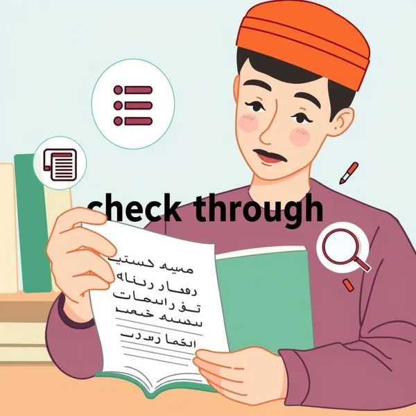 A person carefully examining a document, illustrating the phrasal verb "check through"