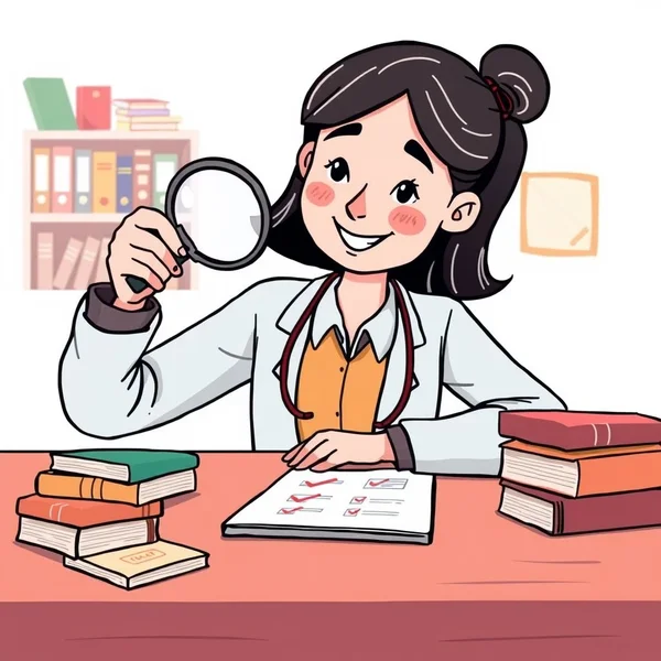 A magnifying glass checking over a document, illustrating the phrasal verb "check over".