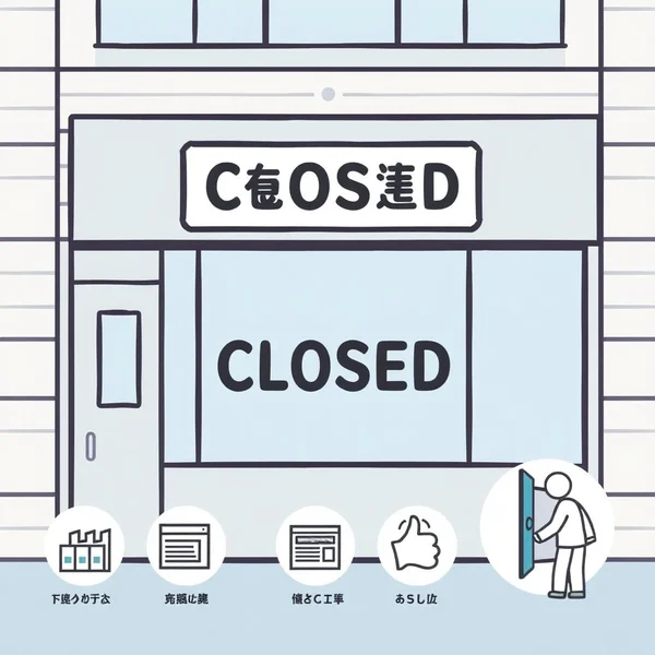 图像说明短语动词‘close down’的含义