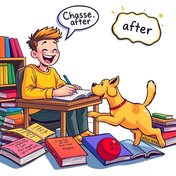 A dynamic illustration for the phrasal verb Chase After