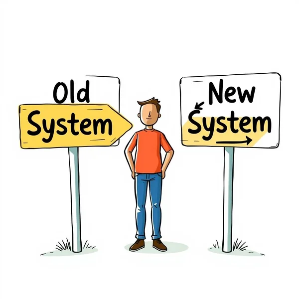 Illustration for the phrasal verb change over