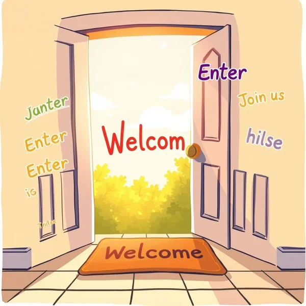 A welcoming open door, illustrating the phrasal verb "Come in"