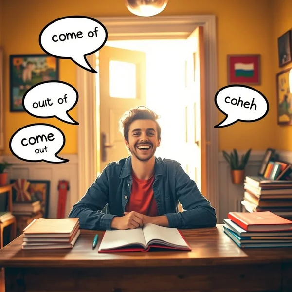 Afbeelding die het concept "Come out of" illustreert
