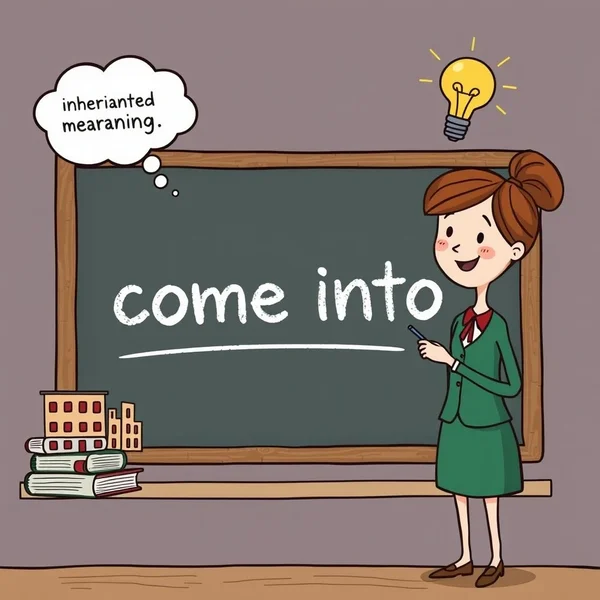 Image illustrating various meanings of the phrasal verb come into