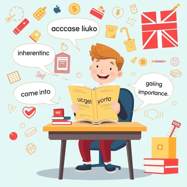 Image illustrating various meanings of the phrasal verb come into