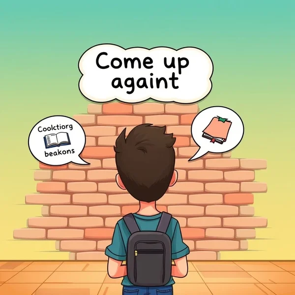 Image illustrating the concept of facing a barrier with the phrasal verb "come up against"