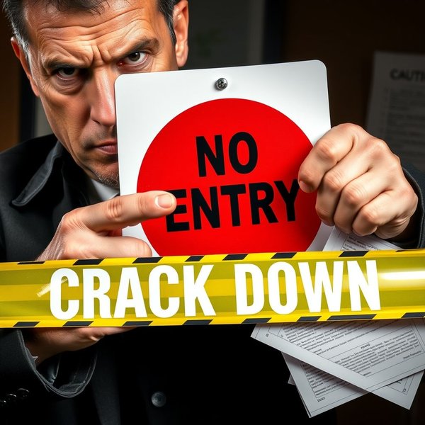 Image showing authority figures or rules being enforced, illustrating the concept of "crack down"