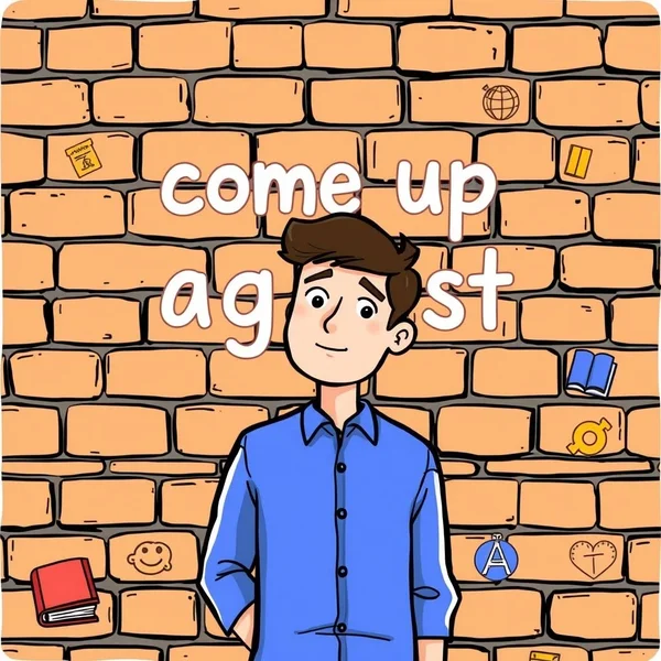 Image illustrating the concept of facing a barrier with the phrasal verb "come up against"