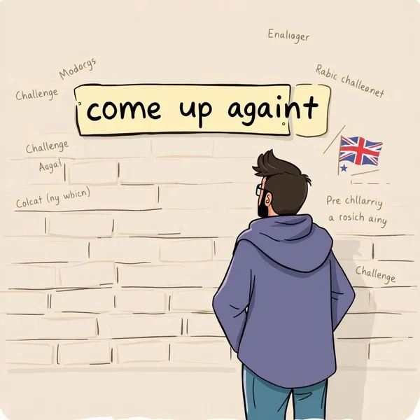 صورة توضح مفهوم مواجهة الحاجز باستخدام الفعل المركب "come up against"