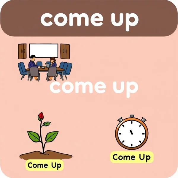 توضيح للفعل المركب 'come up' في سياقات مختلفة