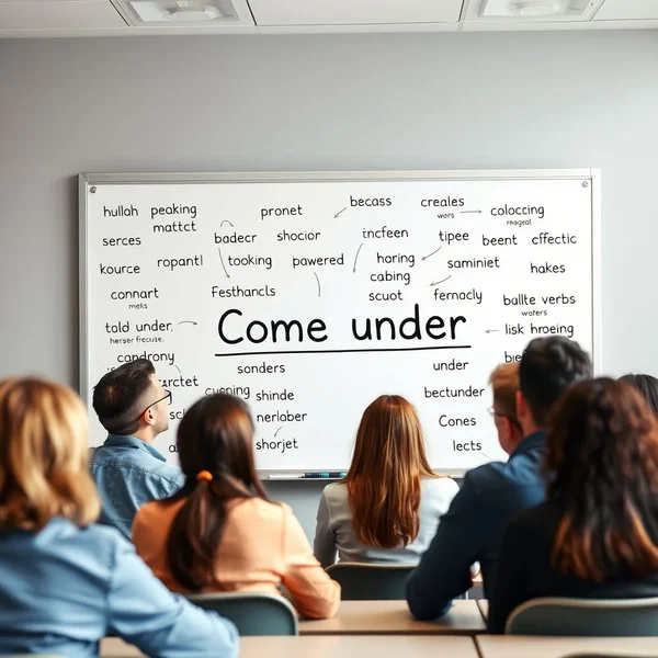Image showing situations where someone might "come under" scrutiny or attack, featuring the phrasal verb "Come under"