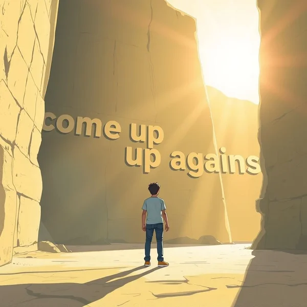 Image illustrating the concept of facing a barrier with the phrasal verb "come up against"