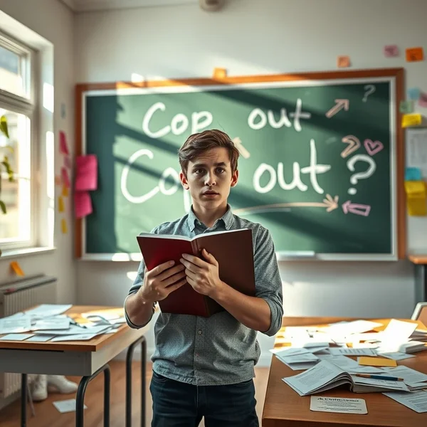 Image showing someone hesitating, with the text "Don't Cop Out!"