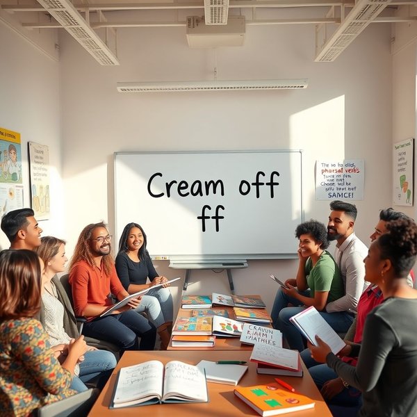 Students learning the phrasal verb Cream off
