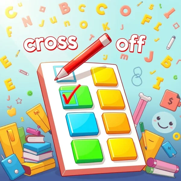체크리스트에서 항목이 선으로 지워지는 모습으로 'cross off' 구동사를 설명함
