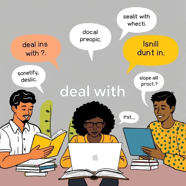 Image showing people collaborating to deal with a task, illustrating the phrasal verb 'deal with'
