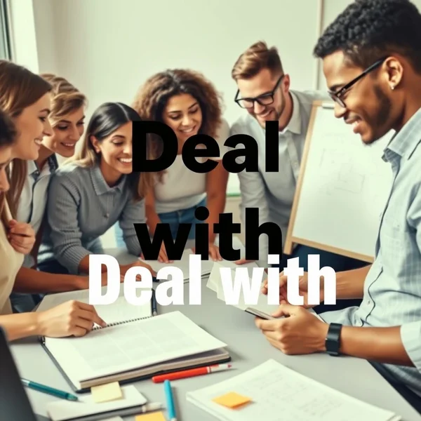 Image showing people collaborating to deal with a task, illustrating the phrasal verb 'deal with'