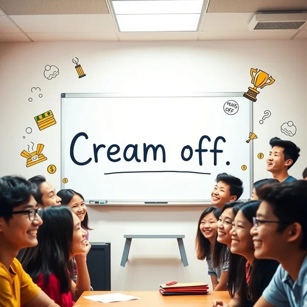 Students learning the phrasal verb Cream off