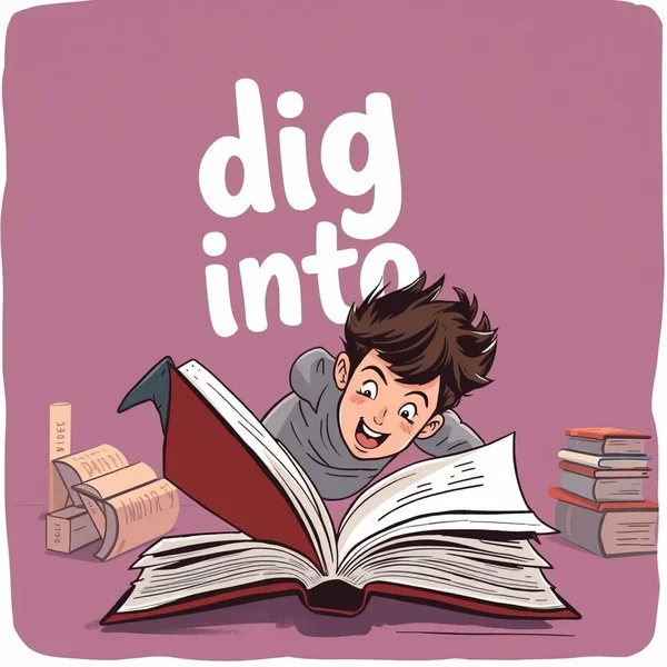 Una persona che legge con interesse un libro, illustrando il concetto di 'dig into' ricerca.