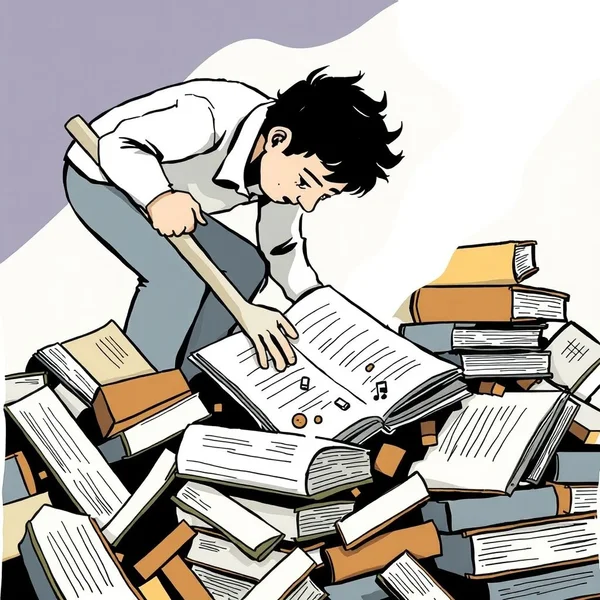 Image showing someone trying to Dig out information from a pile of books or a box