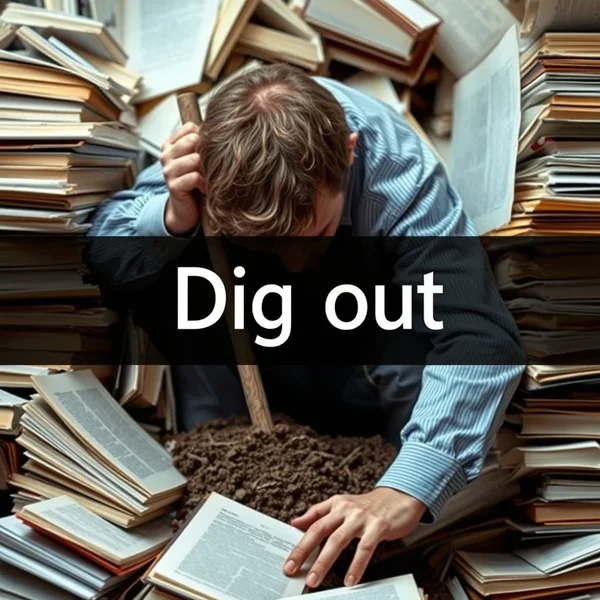 Image showing someone trying to Dig out information from a pile of books or a box
