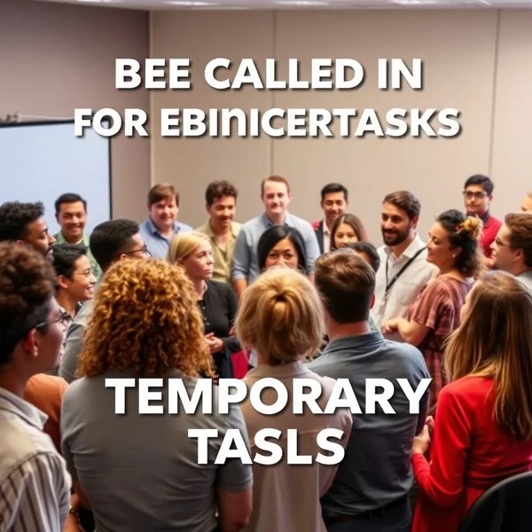 Image showing people being called to a meeting to illustrate the meaning of "Draft in"