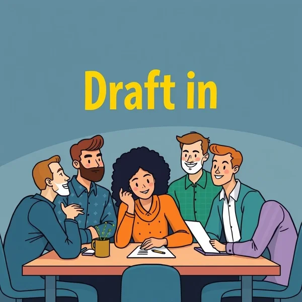 Gambar yang menunjukkan orang-orang dipanggil ke sebuah pertemuan untuk menggambarkan makna "Draft in"