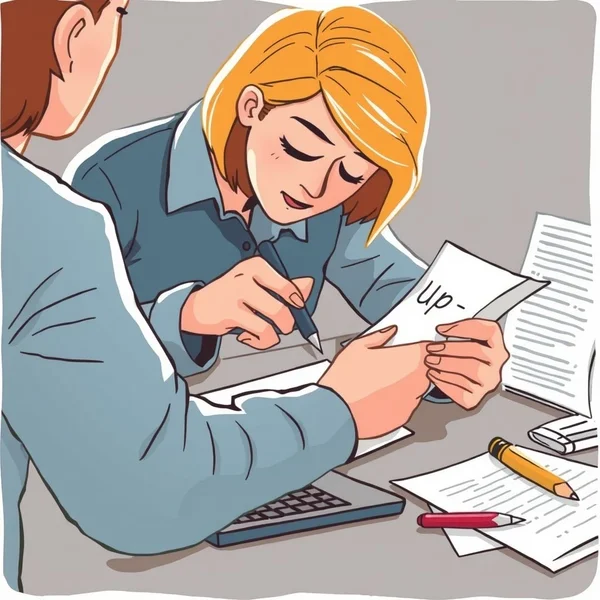 Image montrant quelqu'un préparant soigneusement un document, illustrant le verbe à particule 'draw up'