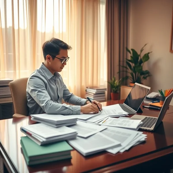 Image showing someone carefully preparing a document, illustrating the phrasal verb 'draw up'