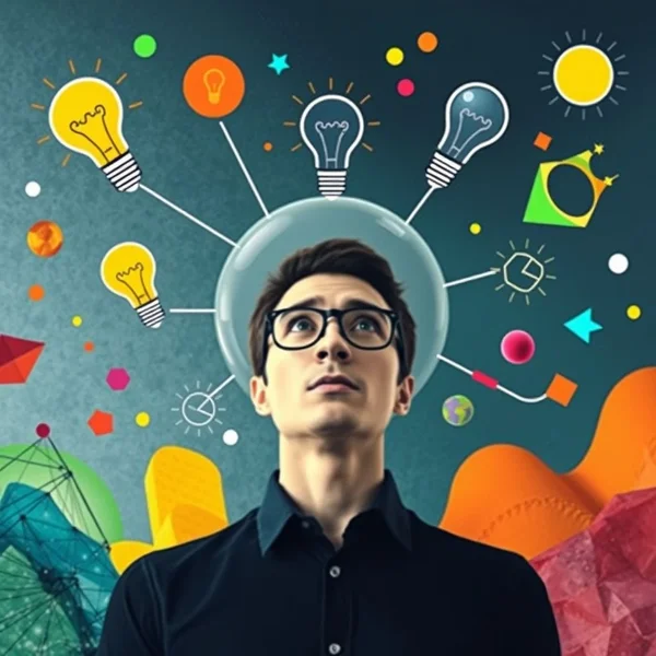 Image illustrating someone having an idea, representing the phrasal verb dream up