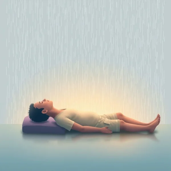 Illustratie die laat zien hoe de regen afneemt, of iemand ontspant, wat het concept van 'Ease Off' demonstreert