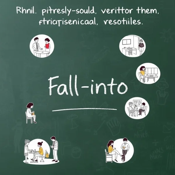 Immagine che illustra usi comuni del verbo phrasale Fall into