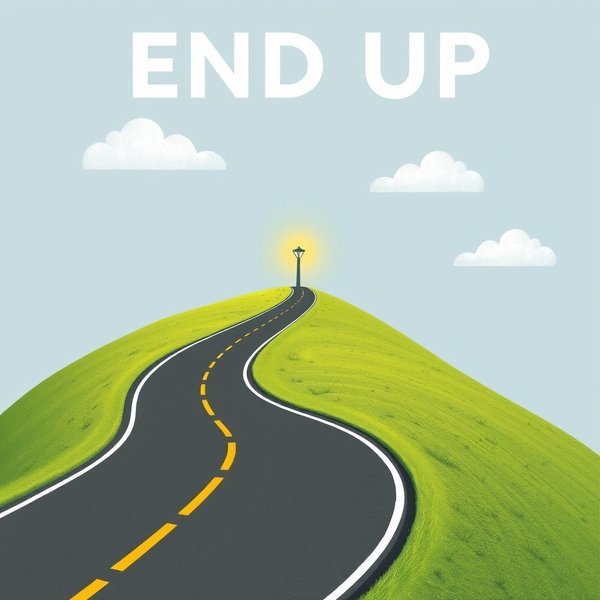 Immagine che mostra un sentiero tortuoso che conduce a una destinazione inaspettata, illustrando il concetto di "end up"