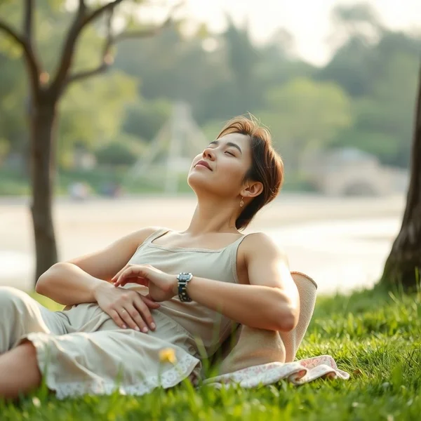 صورة تظهر شخصًا يسترخي، مع العنوان: فهم الفعل المركب "ease up"