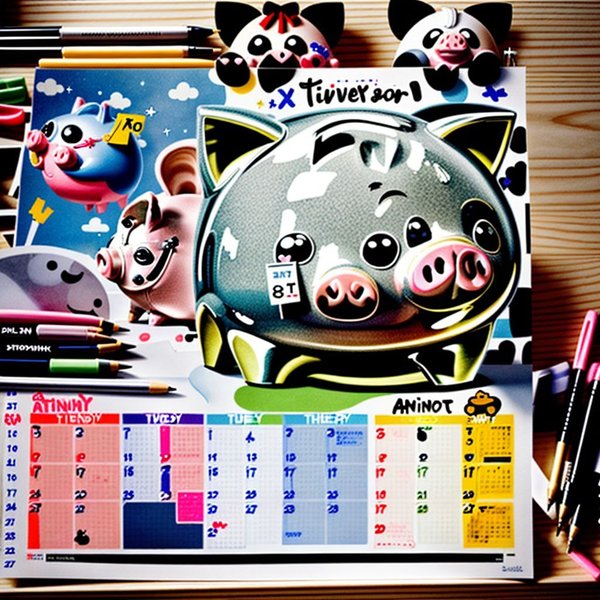 Une personne regardant un calendrier et une tirelire, illustrant la planification et l'attente avec le verbe à particule Figure on