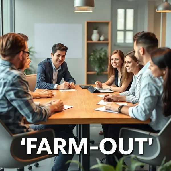 Image showing people delegating tasks, illustrating the concept of "farm out"