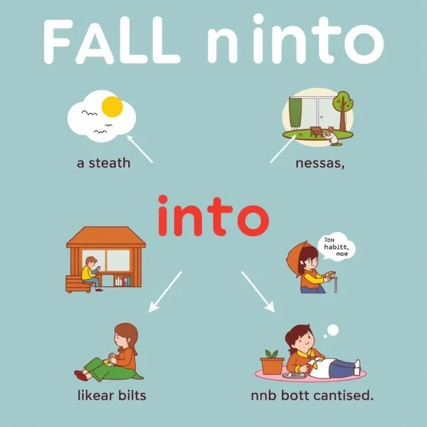 Bild, das die häufigsten Verwendungen des phrasalen Verbs Fall into illustriert