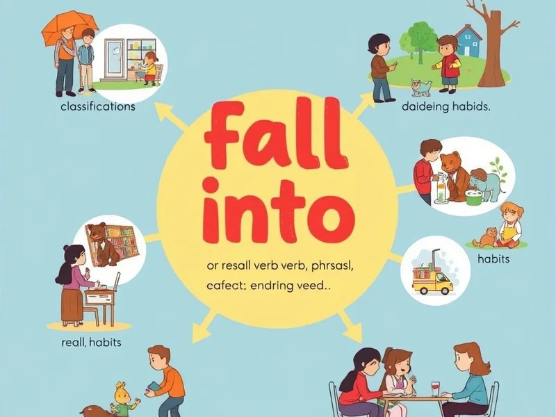 Image illustrating common uses of the phrasal verb Fall into