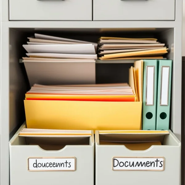 Personne utilisant un classeur pour ranger des documents