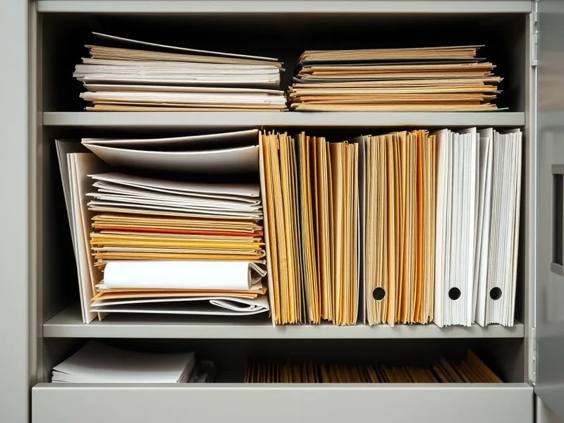Person using a filing cabinet to file away documents