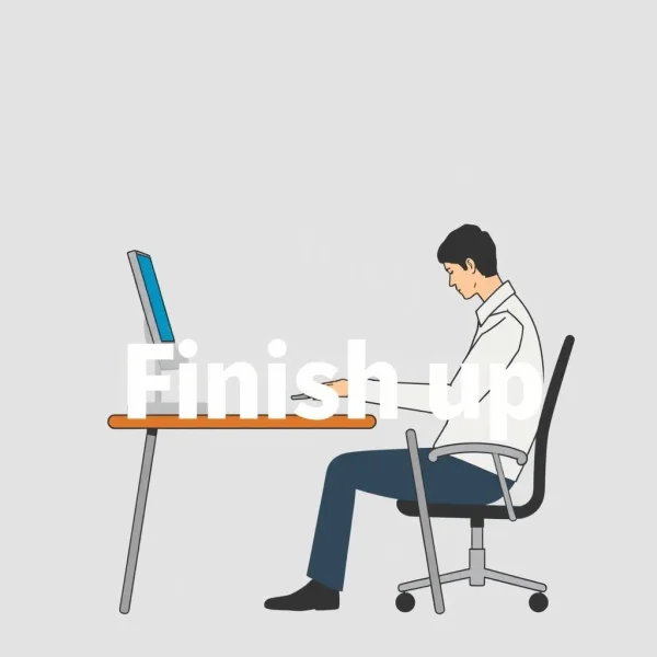 タスクを完成させる人を示す画像、フレーズ動詞 'Finish up' をillustrating