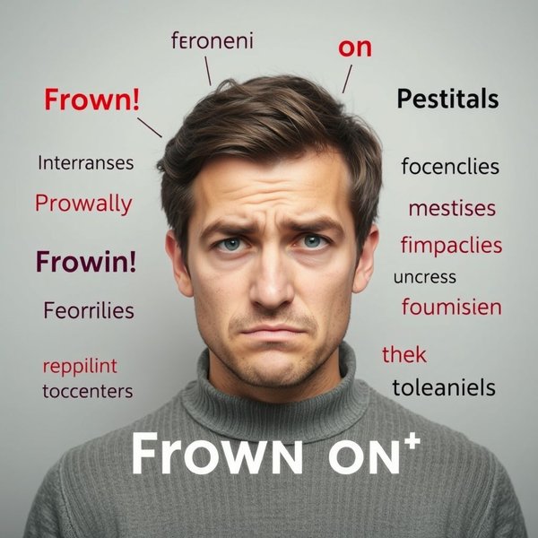 不快を表す画像、場面を軽くしかめっ面している人物と "Understanding Frown On" のテキストが重ねて表示された画像
