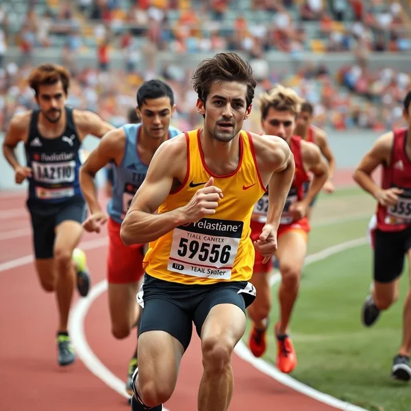 競技者がレースで互いに詰め寄るシーン