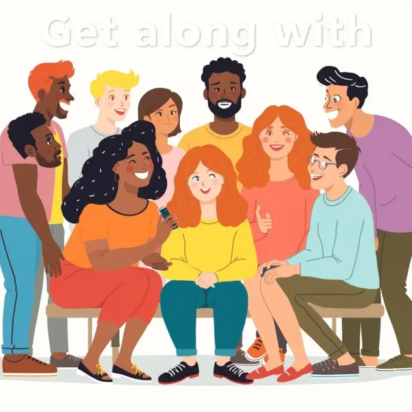 เพื่อนๆ ยิ้มแย้ม แสดงให้เห็นถึงแนวคิดของ "Get along with"